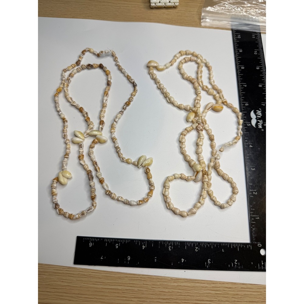 2 Piece Natural Puka and Cowrie Shell Necklace Set Boho Beach Coastal Jewelry